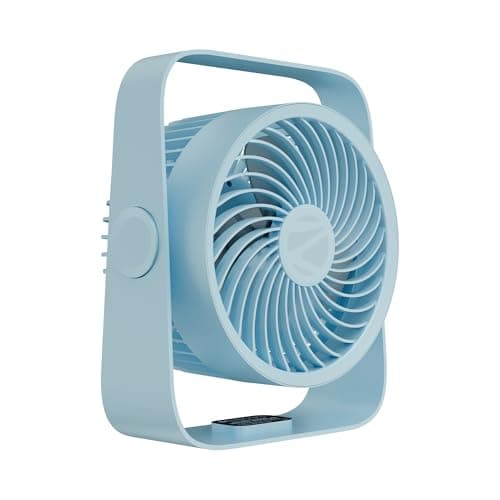 Zebronics Heat Buster 300, Portable Desk Fan, Upto 13h Backup, 3600mAh Rechargeable Battery, 360° Rotatable Fan, 4 Speed + 1 Breeze Mode, Wall-Mountable, for Travel, Office, Home (Blue)