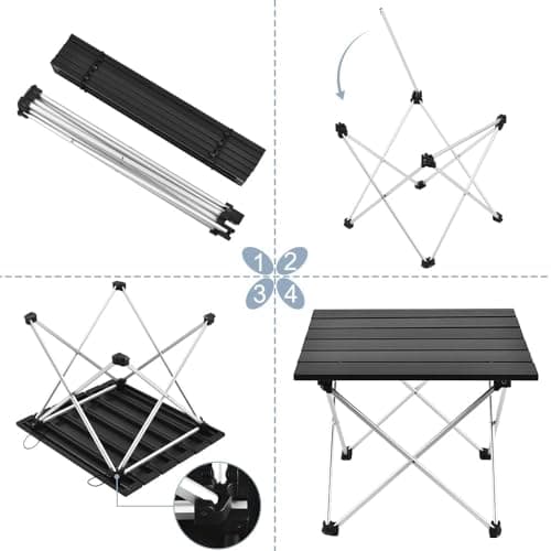 FWQPRA Multipurpose Folding Utility Table | Ideal for Indoor & Outdoor Picnic,BBQ,Cooking,Festival | Aluminium Stackable Top & Frame | Portable Camping Table (Black) 4