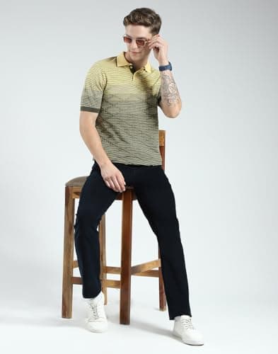 Monte Carlo Men's Regular Fit Self Designed Polo T-Shirt | Half Sleeve | Collared Neck | Casual Wear T Shirt for Men's Green L (Pack of 1) 5