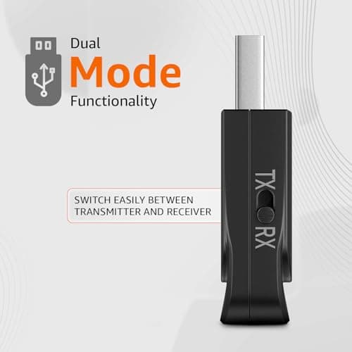 Amazon Basics 2 in 1 Bluetooth 5.0 Transmitter Receiver | 3.5mm Stereo Audio Adapter with Mic | Portable Design | Driverless Plug and Play | Easy Slide Switch Mode | 10m Range 3