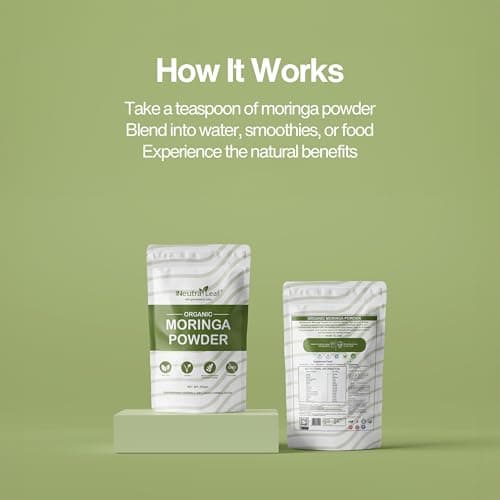 Neutraleaf Organic Moringa Powder | Drumstick Leaves Powder for Immunity | Rich in Iron, Calcium & Plant Protein | Superfood for Hair Growth & Glowing Skin | Non-GMO, Vegan | Resealable Bag | 200g 5