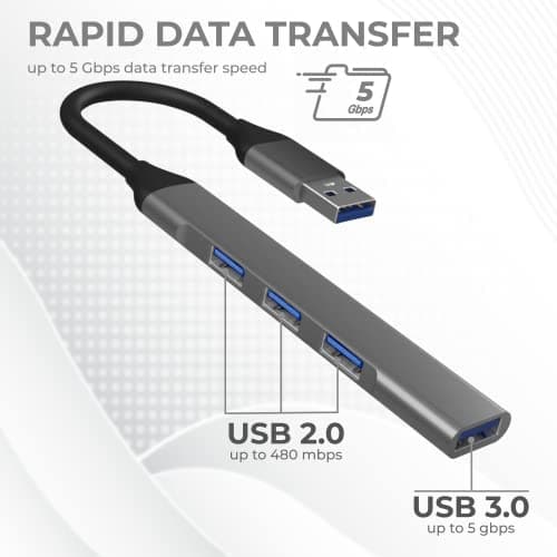 RuhZa Hub, USB Hub USB 3.0 4 Port Multi USB Hub, Slim High Speed Extension Splitter Box for Laptop Computer PC Pendrive Keyboard Mouse(1 Port USB3.0 & 3 Port USB 2.0) 3