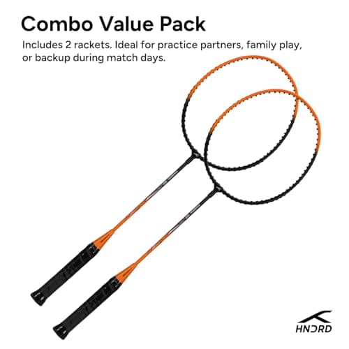 Hundred Aluminium Powertek 100 (Set of 2) Badminton Racket with Full Cover (115G, Black/Orange) 5