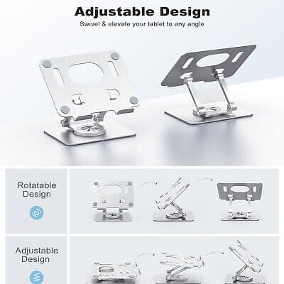 MESHIV Tablet Stand | Heavy 360° Rotating Adjustable Aluminum Foldable Holder for iPad, Tablets & Smartphones | Portable Desktop & Bed Stand for Home, Office, Table, Floor Use (Grey) 3