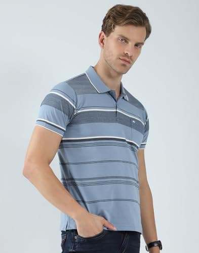 Monte Carlo Men's Regular Fit Polo T-Shirt | Half Sleeve | Striped Pattern| Casual Everyday Wear | Stylish & Comfortable Tshirt for Men Blue 3XL (Pack of_1) 3