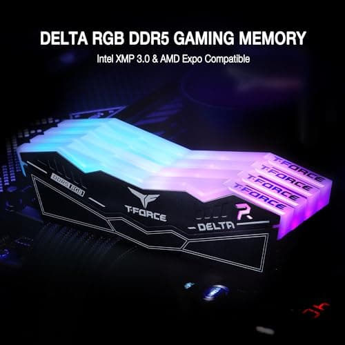 TeamGroup T-Force Delta RGB 2x16GB 6000MHz (6000MT/s) CL38 Black 32GB DDR5 RAM Kit, Desktop Gaming Memory, Metal Heatsink, ARGB Sync, ECC, XMP 3.0/EXPO, For Intel/AMD CPU, High Performance Low Latency 2