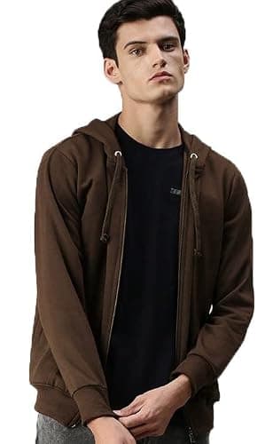 ADBUCKS Men's Sweatshirt Winter Wear Hoodie With Zipper (X-Large, Brown)