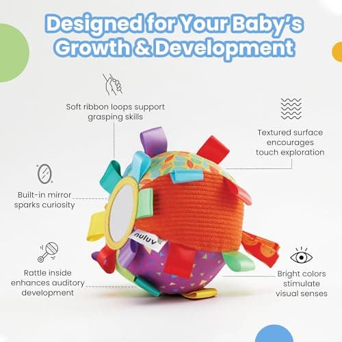 Nuluv Learning & Activity Play Ball - Soft Plush Infant & Preschool Toy, Multicolour Baby Ball with Rattle Sound 5