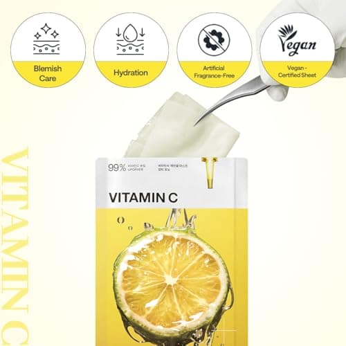 MEDIHEAL Vitamin C Essential Mask (1 Sheet) Brightening Korean Sheet Mask with 99% Pure Vitamin C & 10 Vita Actives for Dark Spots, Uneven Skin Tone, Glow Boost, Hydrating Radiance Boosting K-Beauty F 4