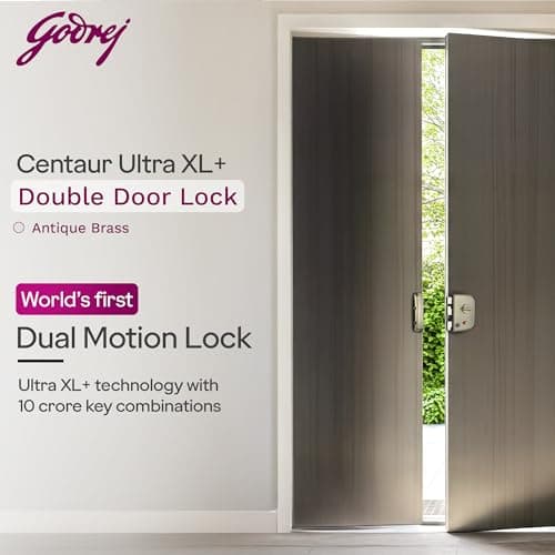 Godrej RimLock | Centaur Ultra XL+ Double Door Lock | World’s First Dual Motion Hybrid Lock | Main Door Lock | 14-Pin Ultra XL+ Cylinder | Key Combinations | Antique Brass Finish | 15-Year Warranty 2