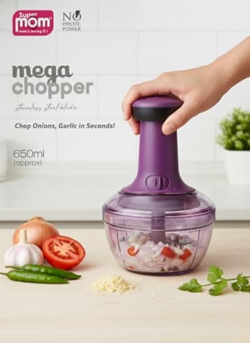 Super Mom Mega Chopper: 6-Blade Stainless Steel Hand Press Mincer | 600ml BPA-Free Garlic & Salad Prep Tool 3