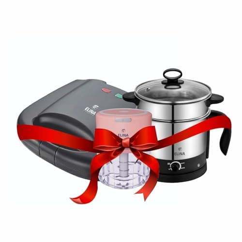 Elina Breakfast Combo EHA-CBFK1, Electric Multi Kettle 1.25L, Sandwich Griller, Wireless Electric Chopper