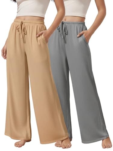 V33 Women's and Girls 100% Pure Rayon Regular Fit/Wide Leg Palazzo Pants, Drawstring Relaxed Fit Combo | Pack of 2- Available in Plus Size -M, L, XL, 2XL, 3XL, 4XL, 5XL