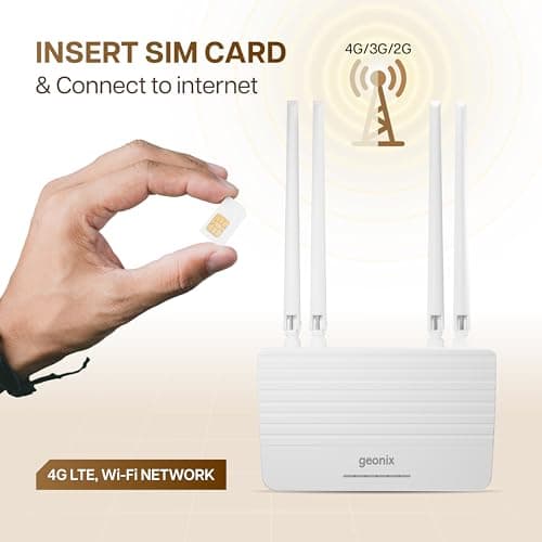 GEONIX Wireless Single_Band Router 4G Mobile Sim Based Router with 4 Antenna, Plug and Play, Wide Coverage Range, Wi Fi Range Upto 150 Meteres, Hassle Free Installation with Ethernet Port (White) 5