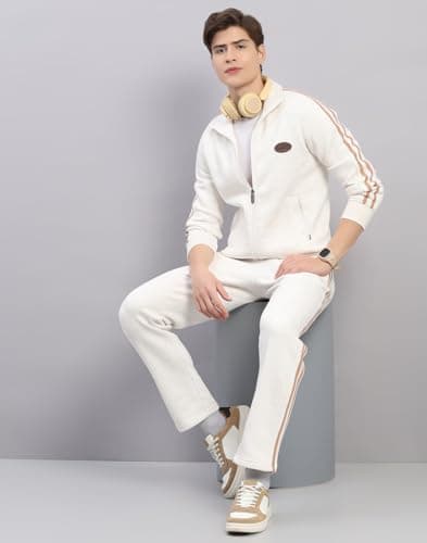 Monte Carlo Men's Regular Fit Solid Stand Collar Full Sleeve Tracksuit| Men Track Suit | Stylish Sportswear Set with Jacket and Lower | Activewear Set For Men's Camel XL 5