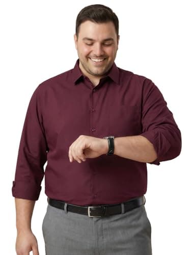 Thomas Scott Men's Premium Plus Size Regular Fit Textured Formal Shirt | 100% Cotton | Long Sleeves | Spread Collar (TS1925PS_Maroon_6XL)