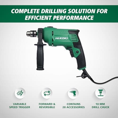 Hikoki Tool Kit(Dv10Vst(Kit) Saz9), 10Mm Corded Impact Drill, 550W, 1.7 Kg, 0-3000 Rpm, 0-48000Bpm, 10Mm Drill Chuck, Robust Design, With 28 Pieces Accessories Included - Black 2