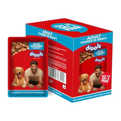 Drools Adult Wet Dog Food (12 x 60g) | Real Chicken & Liver Chunks in Gravy | Supports Skin, Coat, Joint Health & Easy Digestion