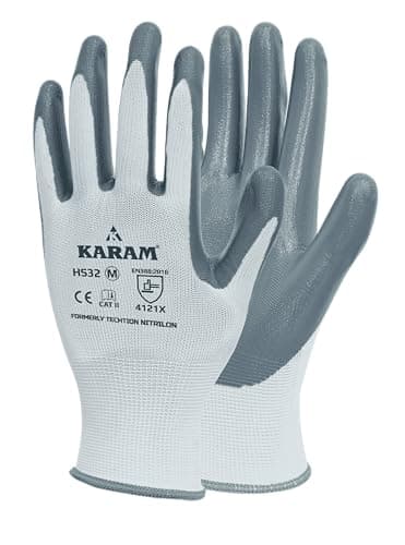 Karam HS32 Nitrile Palm Coated Safety Work Gloves | Excellent Grip, Flexible & Durable with Elasticated Wrist for Secure Fit | Tear & Abrasion Resistant Safety Hand Gloves | Size-L | Pack of 10 3