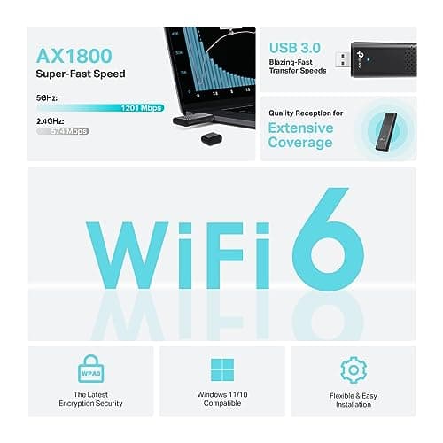 TP-Link WiFi 6 Wireless USB Adapter (Archer TX20U)- AX1800 2.4G/5G Dual-Band Wireless Network Transceiver Adapter for Desktop PC, OFDMA, MU-MIMO, WPA3, USB 3.0, Supports Windows 11/10 3
