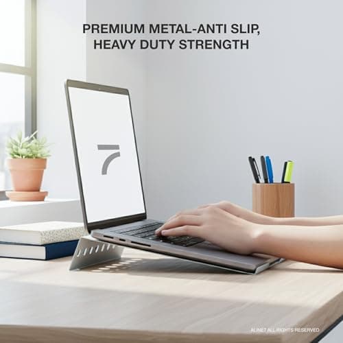 aline7 Metal Laptop Stand for Desk | Ergonomic Laptop Riser and Cooling Holder for Office, Work from Home and Study_White 5