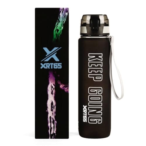 XRT65 1 Litre Gym Water Bottle with Sipper Lid | Leakproof Sports Bottle with Clear Litre Markings | Strong Lightweight Bottle for Fitness, Training, Hiking & Daily Use (Black)