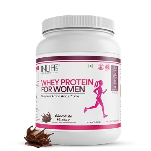 INLIFE Whey Protein for Women 23g, Shatavari Tulsi Flaxseed Omega 3 6, 21 Vitamins Minerals Digestive Enzymes, Muscle Energy & Immunity, Chocolate 500g