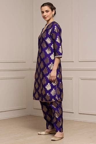 Biba Women Purple Art Silk Straight Kurta Set_42 5
