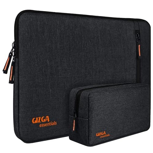Gizga Essentials 14.1 Inch Laptop Sleeve Case Cover Bag with Extra Pouch & Front Pocket | Slim & Water-Resistant Nylon Fabric with Shockproof Foam Padding, Soft Lining & Premium Zipper Closure (Black)