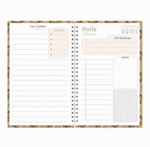 A5 Daily Planner Journal with To Do List Pad and Sticky Notes Set, Spiral Notebook for Goal Setting, Time Management, Study Organisation, Floral Mandala Design 3
