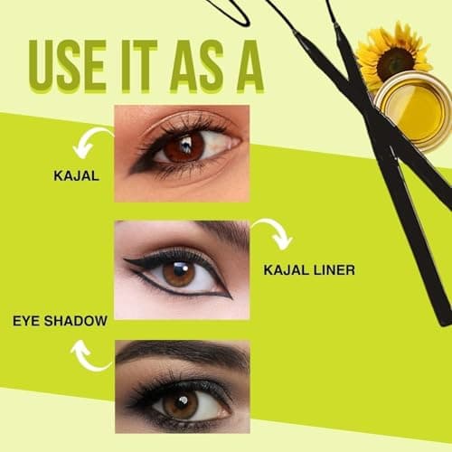 Long Lasting 12hr Kajal Pencil Waterproof, Smudge-Proof, Extra Black Eyeliner 3-in-1 Use as Eyeliner & Eyeshadow Eye Care Kajal for Women & Girls 2