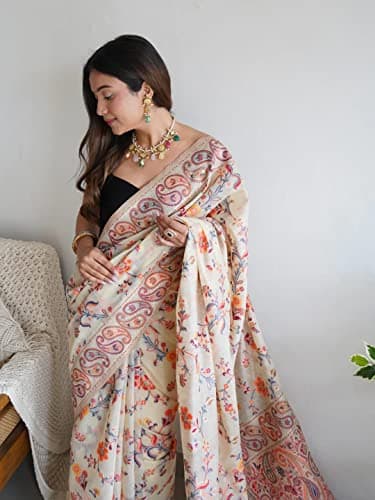 Amazon Brand - Anarva Women's Silk Saree With Blouse Piece | saree for women(shahtoosh-creme) 3