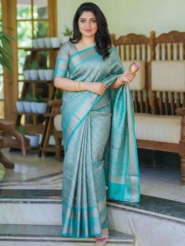 Yashika Women's Banarsi Art Silk Rama Saree with Blouse Piece for Traditional Ethnic Wear Sari-(AZ-YS-OG1-GAJRA RAMA) 3
