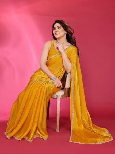 ROOP SUNDARI SAREES Women's Soft Fandy Silk Saree With Hand Work Lace Boarder & Comes With Unstitched Blouse Piece-Mustard_Yellow_Gold 2
