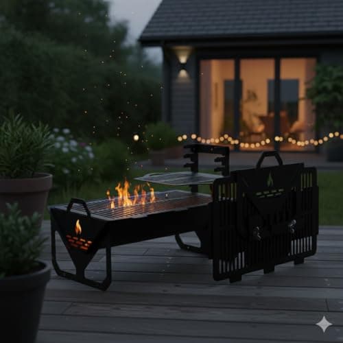 Chilz The Bonfire Spot Portable Outdoor BBQ Grill, Black Steel Fire Pit, Camping Barbecue Stand with Handles 2
