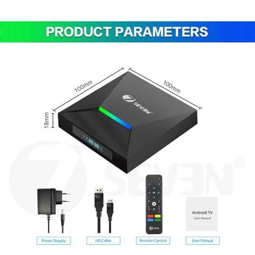 7SEVEN® 4K Android TV Box Amlogic S905W2 Quad-Core CPU 4GB 32GB 2.4G/5G WiFi Bluetooth 5.0v Android 12 OS with OTA Upgrade Support 4K at 30fps, Optical Input for 5.1 Speaker, External Storage Device 2