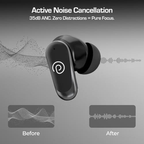 pTron Bassbuds Zen TWS Earbuds w/ 35dB ANC, Quad MEMS Mic, ENC Calls, 55Hrs Playtime, Custom EQ, App Support, BT6.0, Dual-Device Pairing, 40ms Low-Latency, IPX5, 13mm Driver (Black) 3