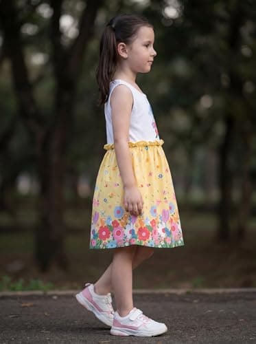 HELLCAT Girls Casual Sleeveless Round Neck Printed Dress, Fit & Flare Princess Style Cotton Frock, Outfit for Kids, Baby Girl Party Gown, Value Pack, Age 1-9 Years White 3