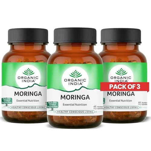 A TATA Product - Organic India Moringa Capsules - 60 Veg Caps (Pack of 3), Essential Nutrition Superfood, Helps Naturally Boost Energy Level, Improves Stamina, Rich In Vitamins & Minerals
