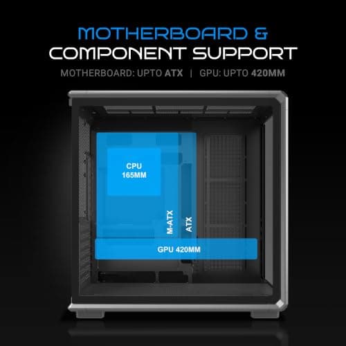 Ant Esports Crystal X8 Frame Gaming Cabinet | ATX Mid Tower | Dual Chamber Panoramic Tempered Glass | 8X 120mm Pre-Installed ARGB Fans (Mono Fan Frame) | Reverse Blade Intake | BTF Support | Black 3