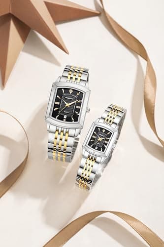 Giordano Analog Pair Watch for Unisex with Square Dial, Crystal Indices, Date Display and Stainless Steel Strap 5