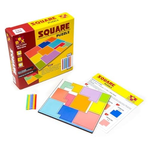 Toysbox Square Puzzle 2-in-1 Game Set, Educational Brain Teaser with Colored Pieces and Sticks Challenge, Made of MDF Wood Material, Brain Puzzle Game for Kids Ages 7+ Years