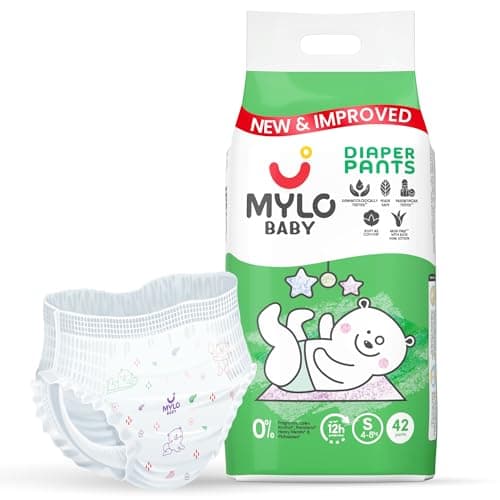 Mylo Baby Diaper Pants Small (S) Size 4-8 kgs (42 count) Leak Proof | Lightweight | Rash Free | Upto12 Hours Protection | ADL Technology | with Aloe Vera Lotion