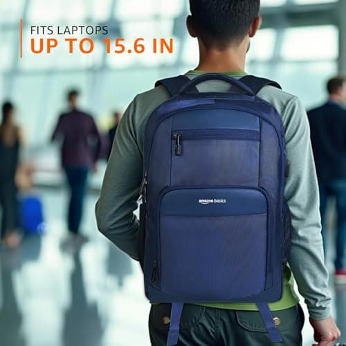 Amazon Basics 15.6 Inch Smart Laptop Backpack with USB Charging Port, Anti-Theft Pocket, Accessories Organizer, Lightweight Travel Backpack (Blue) 4
