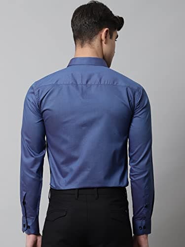 Majestic Man Men Slim Fit Solid Cotton Blend Formal Shirt (Medium, Blue) 5