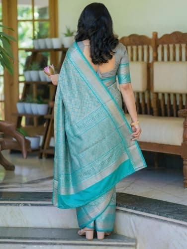 Yashika Women's Banarsi Art Silk Rama Saree with Blouse Piece for Traditional Ethnic Wear Sari-(AZ-YS-OG1-GAJRA RAMA) 5