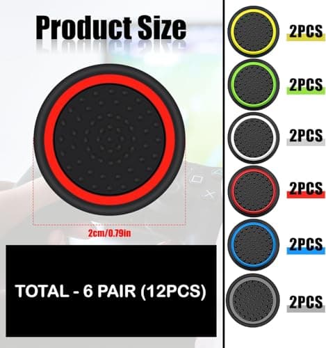 OIVO INDIA 12Pcs Black Multicolor Silicone Thumb Grip Stick Replacement Caps for PS5,PS4,PS3, Xbox One X/S Series, Xbox 360 Controller(6 Pairs) 3