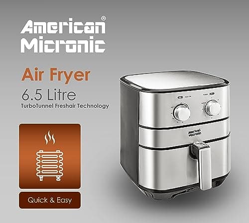 AMERICAN MICRONIC® 6.5 L Air Fryer for Home | 1700W Rapid Air Technology | Removable Basket | 60-Min Timer | Fry, Grill, Roast & Bake | Free Recipe Book | AMI-AFM-65LDx (Black & Steel) 5