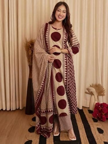 Klosia Women Printed Straight Kurta and Pant Set with Dupatta | Printed Kurta Set | Cotton Kurta Set | Women Kurta Sets | Summer Suit | (in, Alpha, M, Standard, Maroon) 4