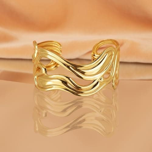 MEENAZ Gold Bangle Set Broad Cuff Bracelet for Women Stylish | Stainless Steel Heart Kada for Girls| Anti Tarnish Jewellery for women | Valentine Gift for girlfriend Wife gifts for woman-355 4